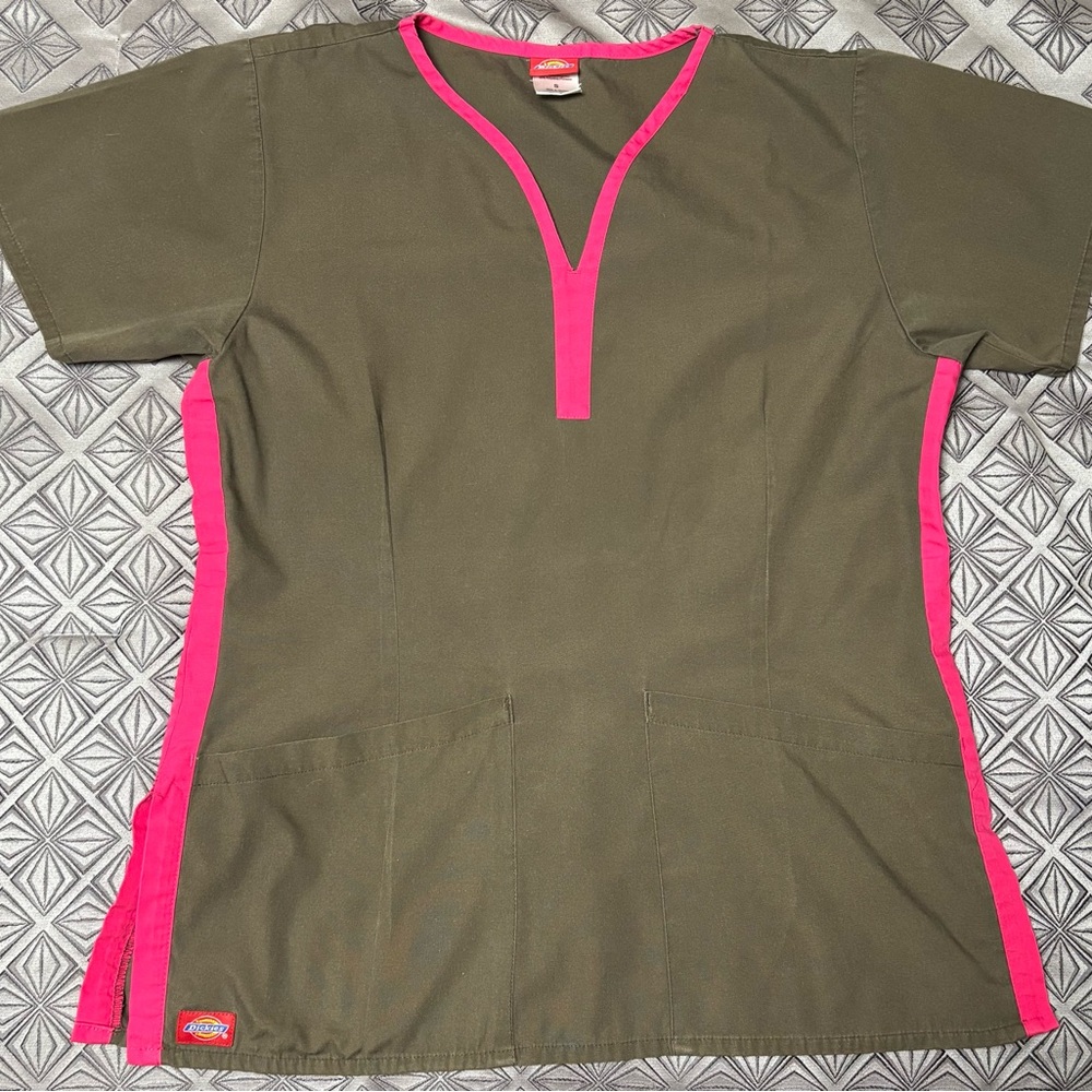 Dickies Brown and Pink Scrub Top